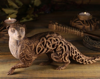 Otter river, Otter sculpture, Otter figurine Norse pagan Wooden otter Celtic Irish Cerridwen Norse mythology Otter gifts Wood carving Viking