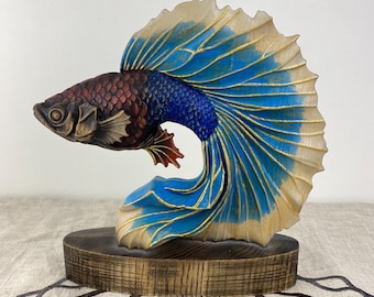 Carved Wooden Golden Fish Sculpture – Ash Tree Lucky Prosperity Symbol