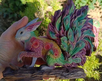 Fantasy Squirrel Sculpture, Alebrije Inspired Animal, Colorful Wood Style Figurine, Boho Art