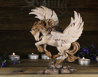Pegasus Statue: Greek Mythology Horse Sculpture, Ash Tree Figurine