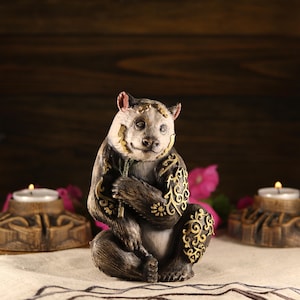 Panda figurine Bear statue Wooden panda  Animal totem Wood carving bear  Asian garden decor Chinese bear Panda bamboo  Bear décor Panda art
