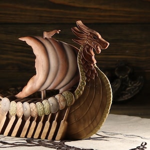 Viking ship, Drakkar Wooden boat Viking drakkar Viking dragon Viking longship Ship figurine Dragon statue Viking mythology Viking home décor