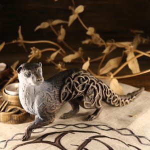 Otter River otter Otter figurine Carved otter Celtic ohher Sea otter art Otter gift Wooden otter Celtic carving Norse pagan Otter sculpture