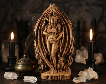 Lilith Wooden Statue Goddess Lilith Altar Shrine Hand Carved Pagan Decor Wiccan Idols Gift
