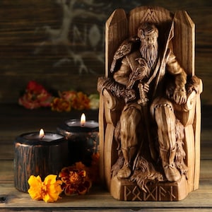 Odin statue, Norse gods, Odin, Asatru, Norse pagan Odin altar Viking statue Pagan altar Viking decor Wooden sculpture Viking wood carving