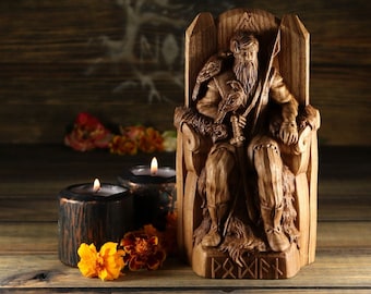 Odin Wood Statue: Norse Pagan Altar Decor Goddess statue