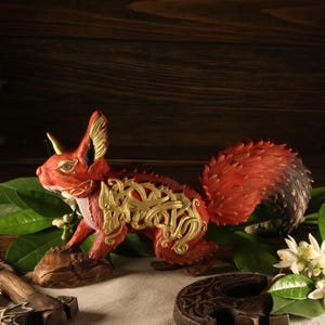 Ratatoskr Yggdrasil Squirrel figurine Mystical creature Norse pagan Norse mythology Red squirrel Asatru Wood carving Spirit animal Wooden