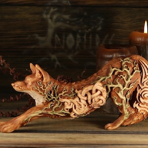 Red fox, Fox statue, Fox wood, Fox ornament, Fox sculpture Wooden fox Fox gift Norse pagan Fire fox Fox decor Norse mythology Celtic Asatru