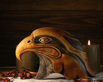 Wooden Eagle Head Sculpture: Maori Style Figurine