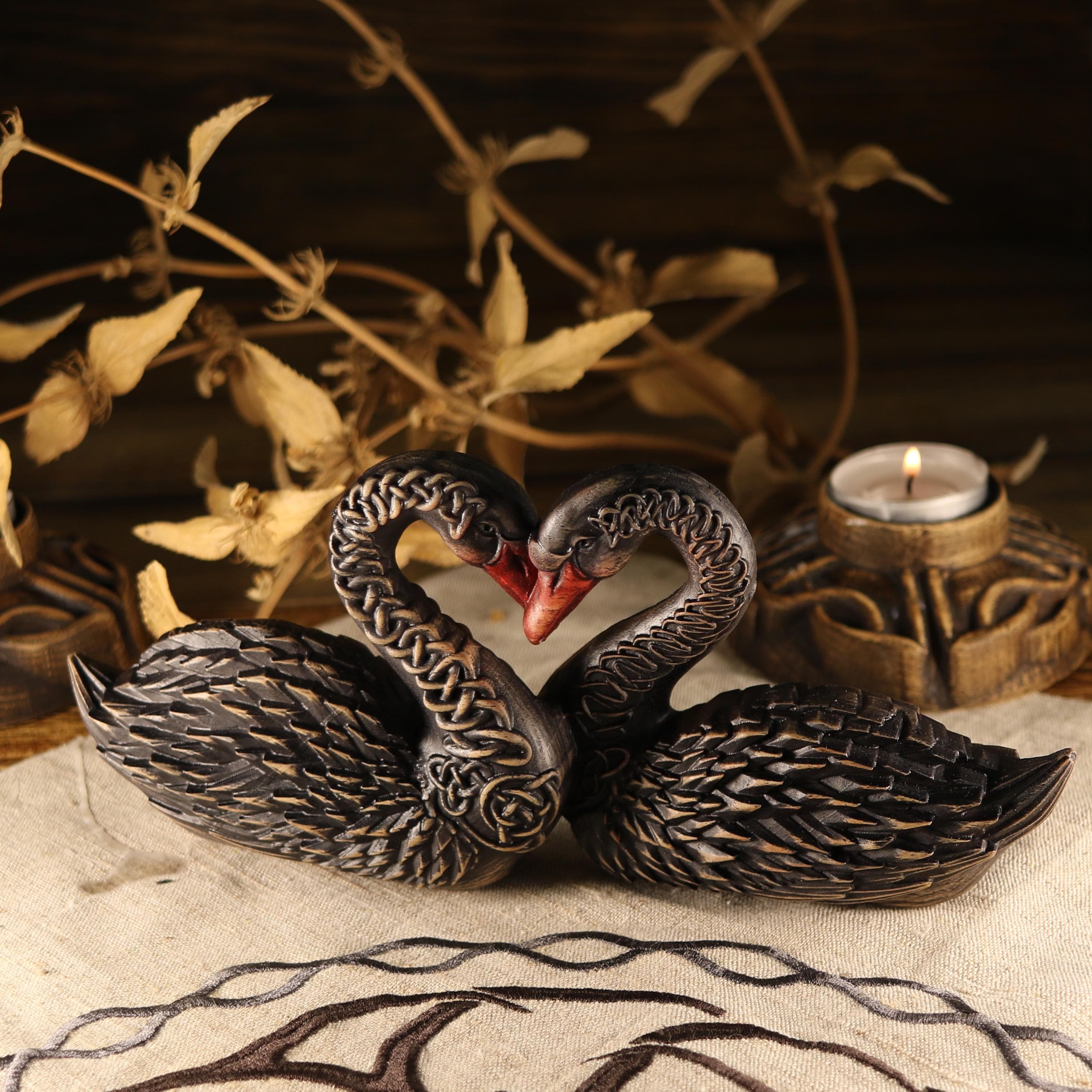 Carved Wood Black Swan Statue: Ash Tree Swan Decor - Etsy