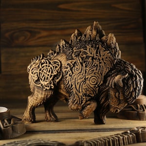 Bison Statue: Norse Celtic Decor