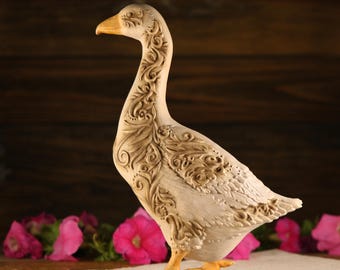 Goose Sculpture: Carved Ash Bird Figurine