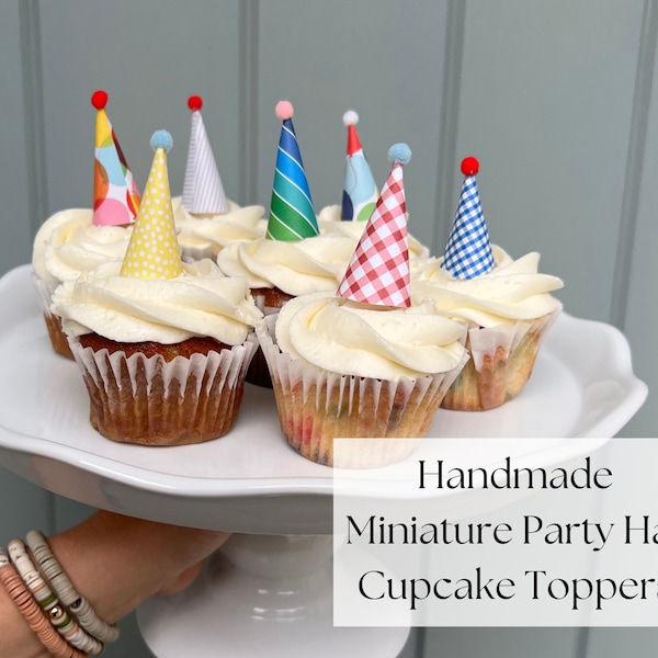 Mini Party Hat Cupcake Toppers | Handmade Cupcake Toppers | Handmade Birthday Party Decorations