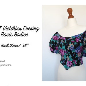 Victorian Evening Gown Bodice Sewing Pattern 1890 Size S Instant PDF Download Digitized Pattern Reproduction