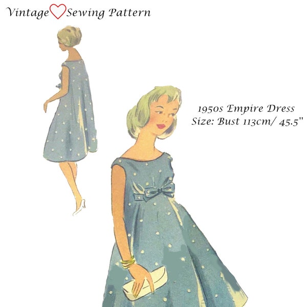 Digital Sewing Pattern 1950s 1960s Reproduction Empire Dress Maternity Size XL