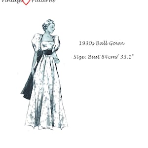 1930 Ball Gown Sewing Pattern Thristies Evening Dress Vintage 30s Summer Dress Pattern Reproduction Size XS PDF Instant Download