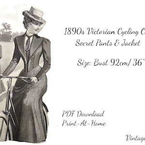 Victorian Pattern Cycling Outfit Split Skirt Jacket 1890s Cycling Outfit Secret Pants Sewing Pattern S PDF Instant Download