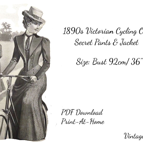 Victorian Pattern Cycling Outfit Split Skirt Jacket 1890s Cycling Outfit Secret Pants Sewing Pattern S PDF Instant Download