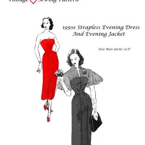 1950s Sewing Pattern Reproduction Strapless Evening Dress & Jacket Size L Download