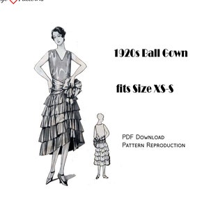 1920s pattern for a beautiful ball gown by Great Gatsby & Daisy Buchanan XS-S
