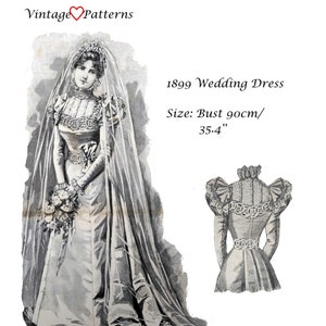 Digital Sewing Pattern 1899 Victorian Wedding Dress Pattern Size 90 cm/ 35''