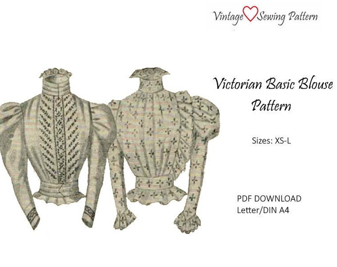 Digital Sewing Original 1890s Victorian Basic Blouse Block Pattern With ...