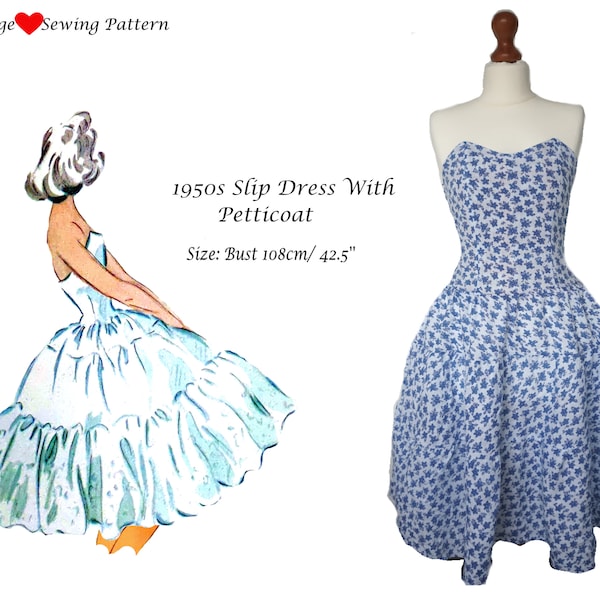 Sewing Pattern for a 1950s Petticoat Slip Dress in size L Print at home Download