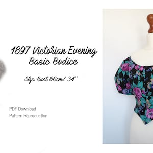 Victorian Top Sewing Pattern Evening Dress Off Shoulder 1890s PDF Download Digitized Sewing Pattern Reproduction