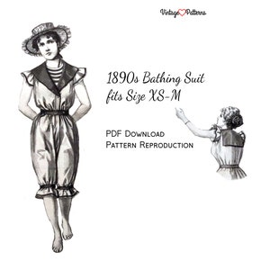 Victorian Swimsuit Sewing Pattern Swimwear Jumpsuit 1890 Bathing Suit Maritime Size XS-M Instant PDF Download