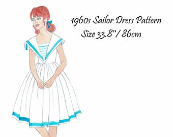 Cosplay Pattern Vintage Sailor Moon Dress Sixties Pleated Skirt Size 34&#39;&#39;/ 86 cm / S / EU 34 Print at home Download
