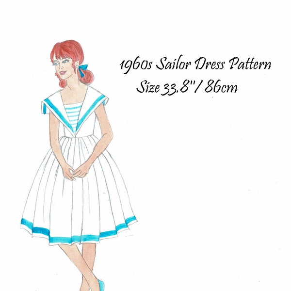 Cosplay Pattern Vintage Sailor Moon Dress Sixties Pleated Skirt Size 34''/ 86 cm / S / EU 34 Print at home Download