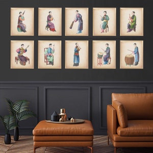 arte murale cineseria - musicisti d'arte cinese, stampa cineseria, arredamento massimalista, antiquariato asiatico, arte musicale, ritratto cinese, arredamento antico