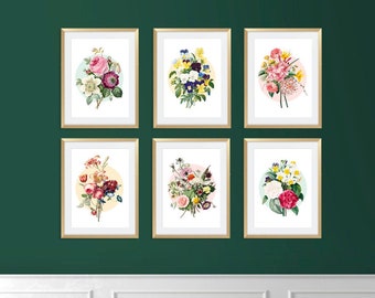 Żywe, vintage'owe, botaniczne, kwiatowe nadruki - piękne bukiety sprzedawane pojedynczo lub jako zestawy nadruków do galerii ściennych