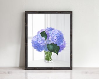 floral print - vase of flowers print vintage hydrangeas, fine art print of flowers, purple flowers, floral wall art, hydrangea print, flower