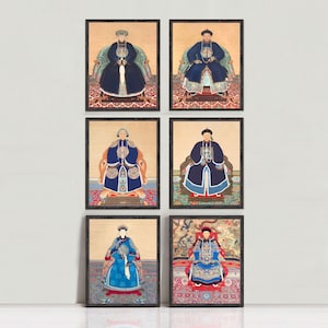 Chinoiserie Ahnendruck - Chinesisches Portrait - altes Kunstwerk Asiatisches Wandbild, Eklektisches maximalistisches Portrait, chinesische Kunst Giclée-Druck