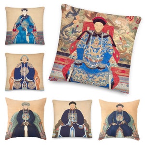 Chinoiserie cushions - Chinese ancestor portrait pillow covers, Chinoiserie decor, Asian decor, eclectic decor cushion covers, throw pillow