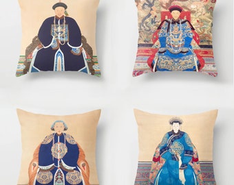 Chinoiserie cushions - Chinese ancestor portrait pillow covers, Chinoiserie decor, asian decor, ecclectic decor cushion covers, throw pillow