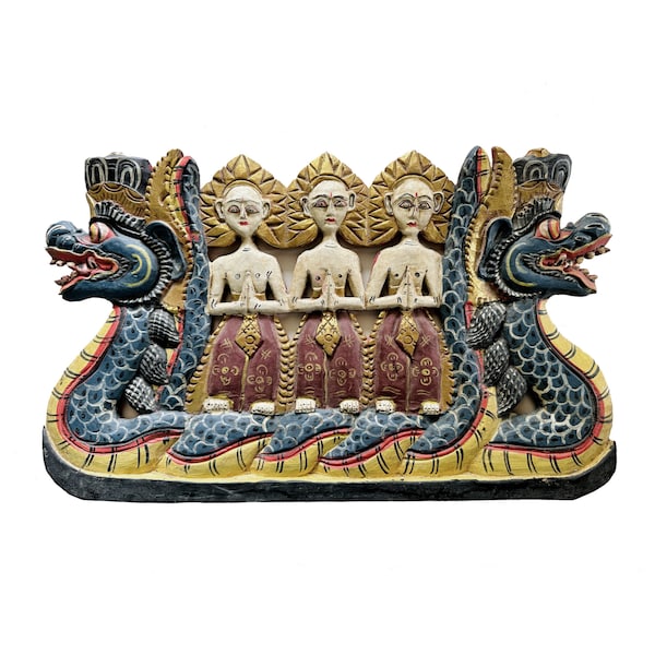 Balinese Dragon Boat Wood Carved Wall Hanging - Asian wall hanging, Thai decor, Asian interiors, oriental Decor, maximalist decor carving