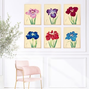 Iris flower prints – set of prints or individual – Vintage Botanical Wall Art, Traditional Asian Floral Painting, Chinoiserie Style Decor
