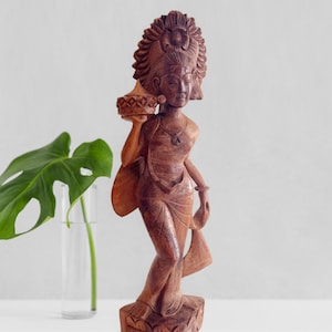 Hand carved wooden Balinese statue of a female figure deity - vintage sculpture wood - figurine South-East Asian antiques, Asian decor