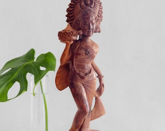 Hand carved wooden Balinese statue of a female figure deity - vintage sculpture wood - figurine South-East Asian antiques, Asian decor