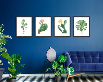 cactus prints and succulent art - botanical illustrations vintage reproduction wall art cacti, cactus drawing, plant print, plant lover gift