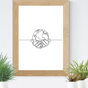 World in your hands| line art| simple prints| minimalist home decor| minimalist art| black and white print