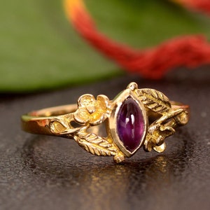 Marquise Purple Amethyst Ring, 18K Gold Amethyst Ring, 925 Sterling Silver Gemstone, Engagement ring, Birthstone Ring, Amethyst Ring,