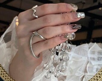 Minimalist Wave Ring, Trendy Open Statement Ring