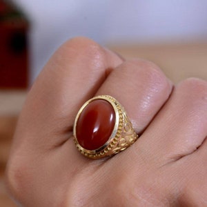 Red Coral Ring-Handmade Gold Ring-Brass Ring-Oval Coral Ring-Gift for her-April Birthstone-Promise Ring - Gift For Her