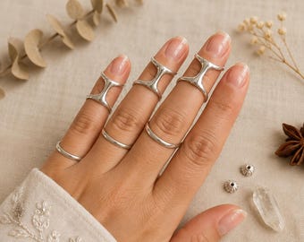 Sterling Silver Full Finger Splint Ring, Arthritis Support Ring, Lateral Deviation Ring, EDS Finger Brace, Adjustable Knuckle Ring