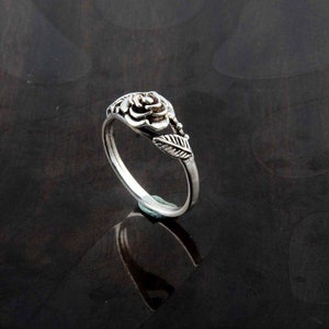 Rose Ring, Rose Silber Ring, Vintage-Stil Silberring Frauen, Floral Ring Silber, Blumenring, Blattring, Blumen Design Silberringe