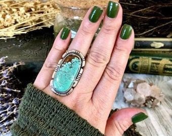 Large Turquoise Ring, Rings for Women, Boho Ring, Sterling Silver Ring, Turquoise Statement Ring, Gift For Her, Big Turquoise Ring
