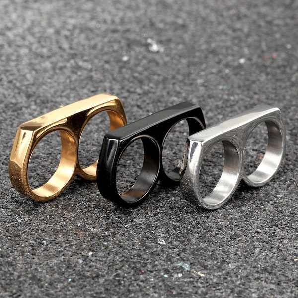 Zwei-Finger-Ring aus Edelstahl, Unisex-Edelstahlring, Doppelfingerring, einfacher alltäglicher verstellbarer Ring, Geschenkschmuck